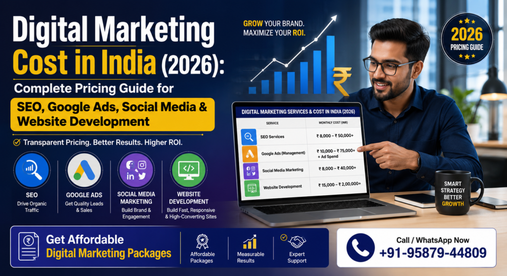 Digital Marketing Cost in India (2026) Complete Pricing Guide for SEO, Google Ads, Social Media & Website Development